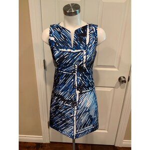 Milly Blue & White Scribble Print Sleeveless Mini Dress, Size 2